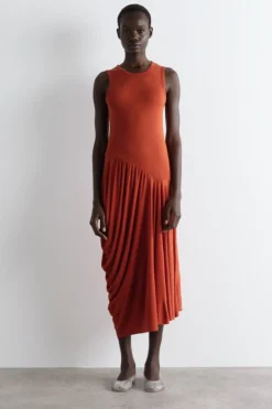 ASYMMETRISCHES, DRAPIERTES MIDIKLEID