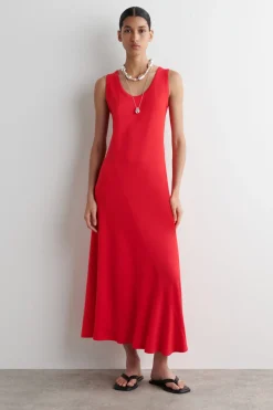 ASYMMETRISCHES MIDIKLEID AUS JERSEY