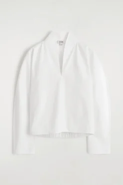 BAUMWOLLBLUSE MIT DRAPIERTEM KRAGEN