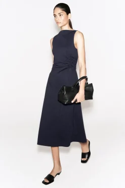 BAUMWOLLJERSEY-MIDIKLEID MIT RÜSCHEN AN DER TAILLE