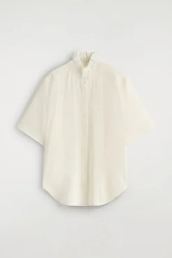 BLUSE AUS MODAL MIT RAFFUNGEN AM KRAGEN