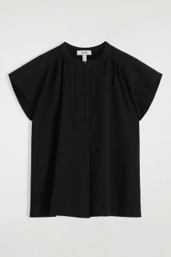 BLUSE MIT GRANDAD-KRAGEN UND GERAFFTEN ÄRMELN