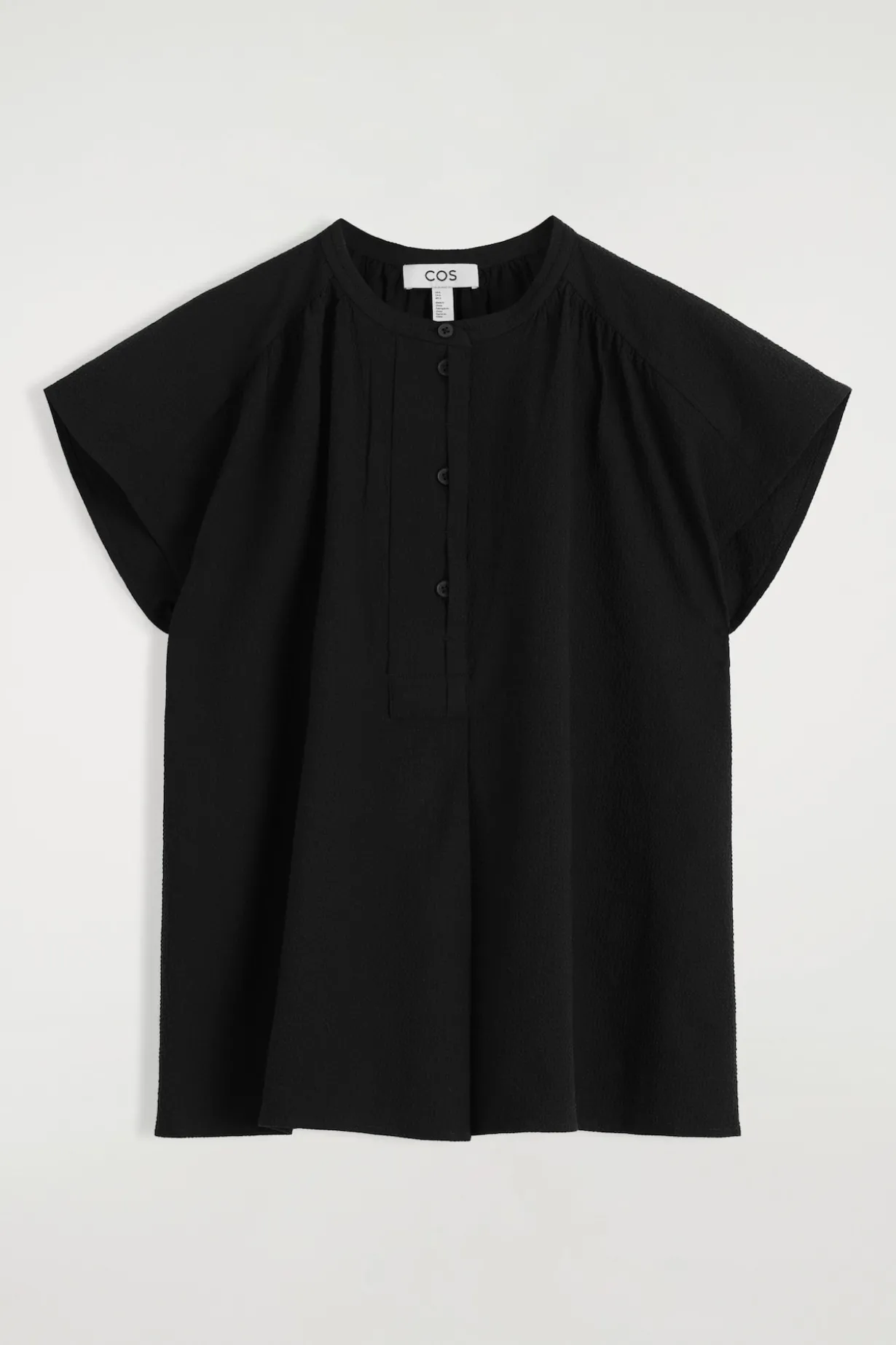 BLUSE MIT GRANDAD-KRAGEN UND GERAFFTEN ÄRMELN