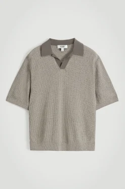 BOUCLÉ-POLOSHIRT MIT LOCHSTRICKMUSTER