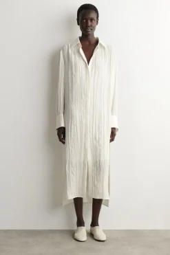 CRINKLED-SILK MIDI SHIRT DRESS