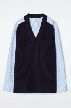 DEKONSTRUIERTER WOLLPULLOVER MIT POPELINE