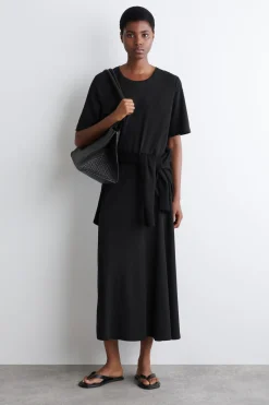 DRAPIERTES MIDIKLEID AUS BAUMWOLLE