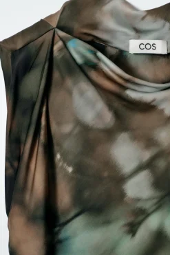 DRAPIERTES SEIDENKLEID MIT PRINT