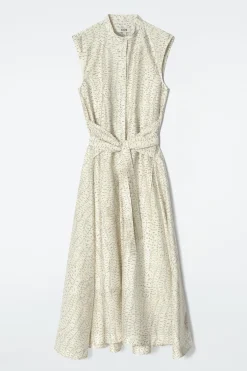 FLIESSENDES MIDIKLEID MIT BINDEDETAIL UND PRINT
