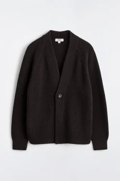 GERIPPTE WOLLSTRICKJACKE MIT V-AUSSCHNITT