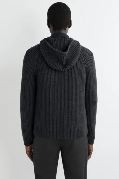 GERIPPTER KAPUZENPULLOVER AUS WOLL-BAUMWOLL-MIX