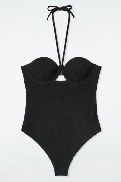 GERIPPTER NECKHOLDER-BADEANZUG MIT BÜGELN