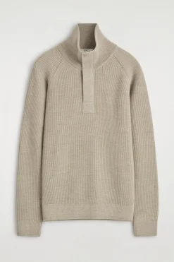 GERIPPTER WOLLPULLOVER MIT KURZEM REISSVERSCHLUSS