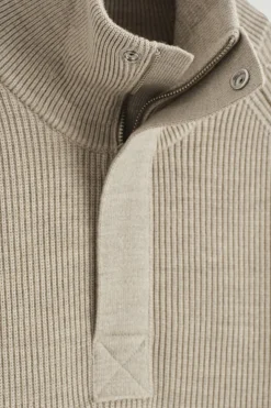 GERIPPTER WOLLPULLOVER MIT KURZEM REISSVERSCHLUSS