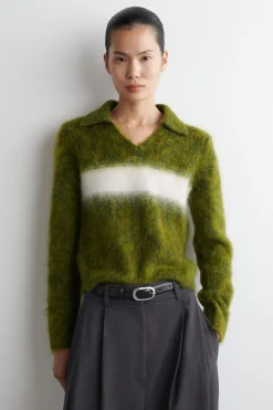 GESTREIFTER POLOPULLOVER AUS MOHAIR-MIX