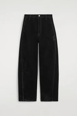 HOSE AUS BEFLOCKTEM DENIM MIT BARREL-BEIN