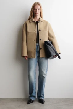 JACKE AUS VELOURSLEDER MIT KRAGEN