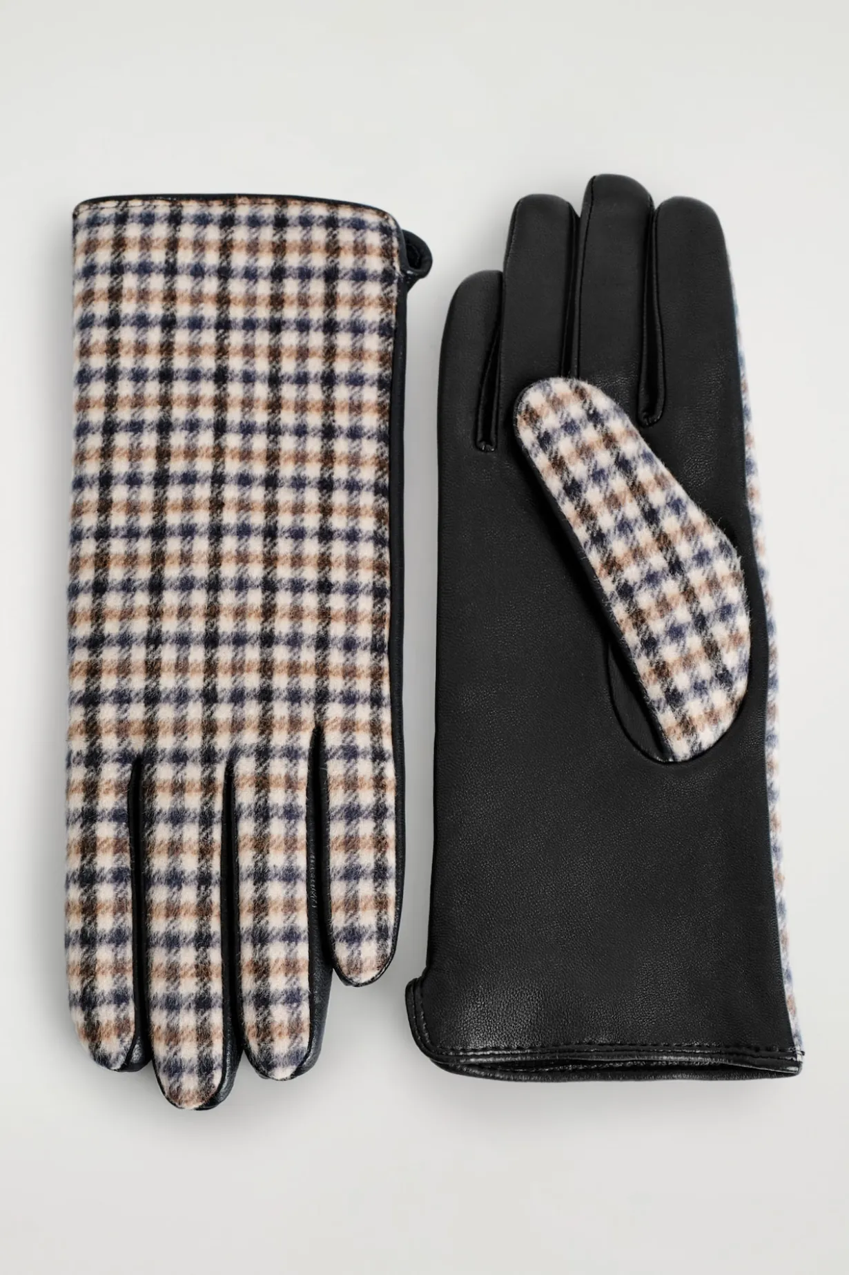 KARIERTE HANDSCHUHE AUS WOLLE UND LEDER