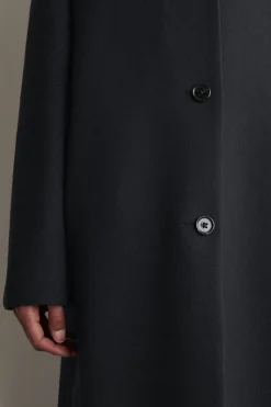 KRAGENLOSER MANTEL AUS WOLL-TWILL
