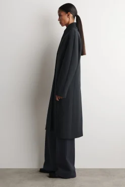 KRAGENLOSER MANTEL AUS WOLL-TWILL
