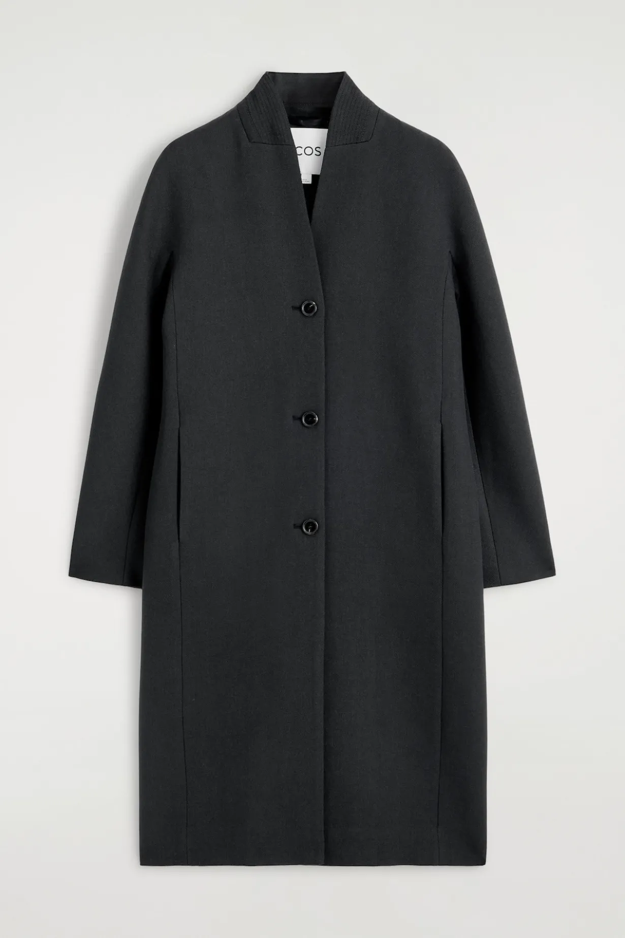 KRAGENLOSER MANTEL AUS WOLL-TWILL