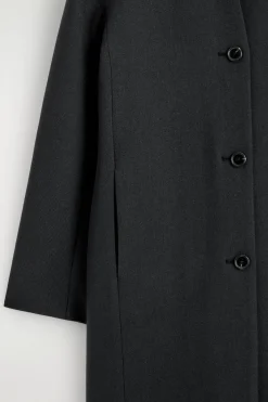 KRAGENLOSER MANTEL AUS WOLL-TWILL