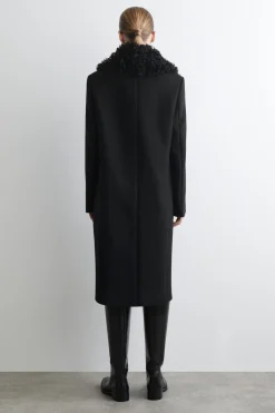 LANGER WOLLMANTEL MIT SHEARLING-KRAGEN