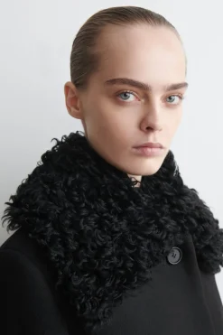 LANGER WOLLMANTEL MIT SHEARLING-KRAGEN