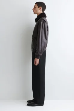 LEDERJACKE MIT ABNEHMBAREM SHEARLING-KRAGEN