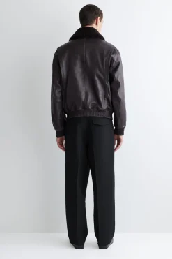 LEDERJACKE MIT ABNEHMBAREM SHEARLING-KRAGEN
