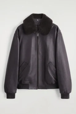 LEDERJACKE MIT ABNEHMBAREM SHEARLING-KRAGEN