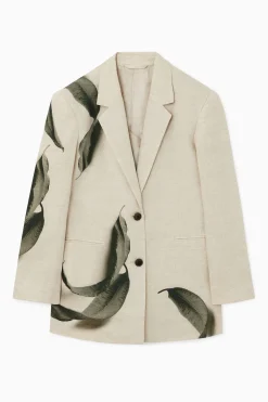 LEINENBLAZER MIT BLATT-PRINT MIT NORMALER PASSFORM