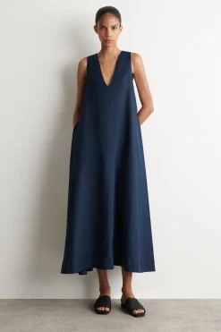 MAXIKLEID AUS LEINEN-MIX IN A-LINIE
