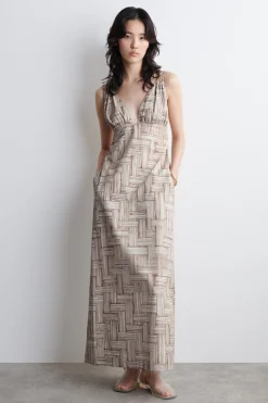 MAXIKLEID MIT V-AUSSCHNITT UND PRINT