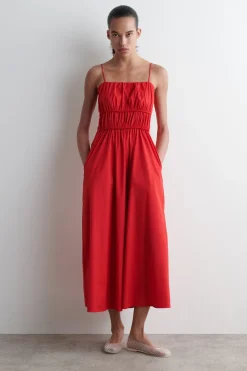 MIDIKLEID AUS BAUMWOLLE MIT RAFFUNGEN