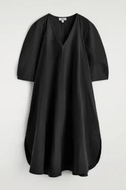 MIDIKLEID AUS BAUMWOLLE MIT V-AUSSCHNITT