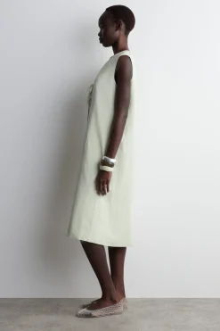 MIDIKLEID AUS LEINEN-MIX MIT BINDEDETAIL VORNE