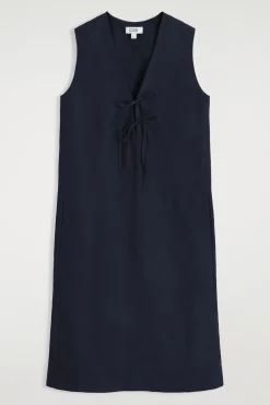 MIDIKLEID AUS LEINEN-MIX MIT BINDEDETAIL VORNE