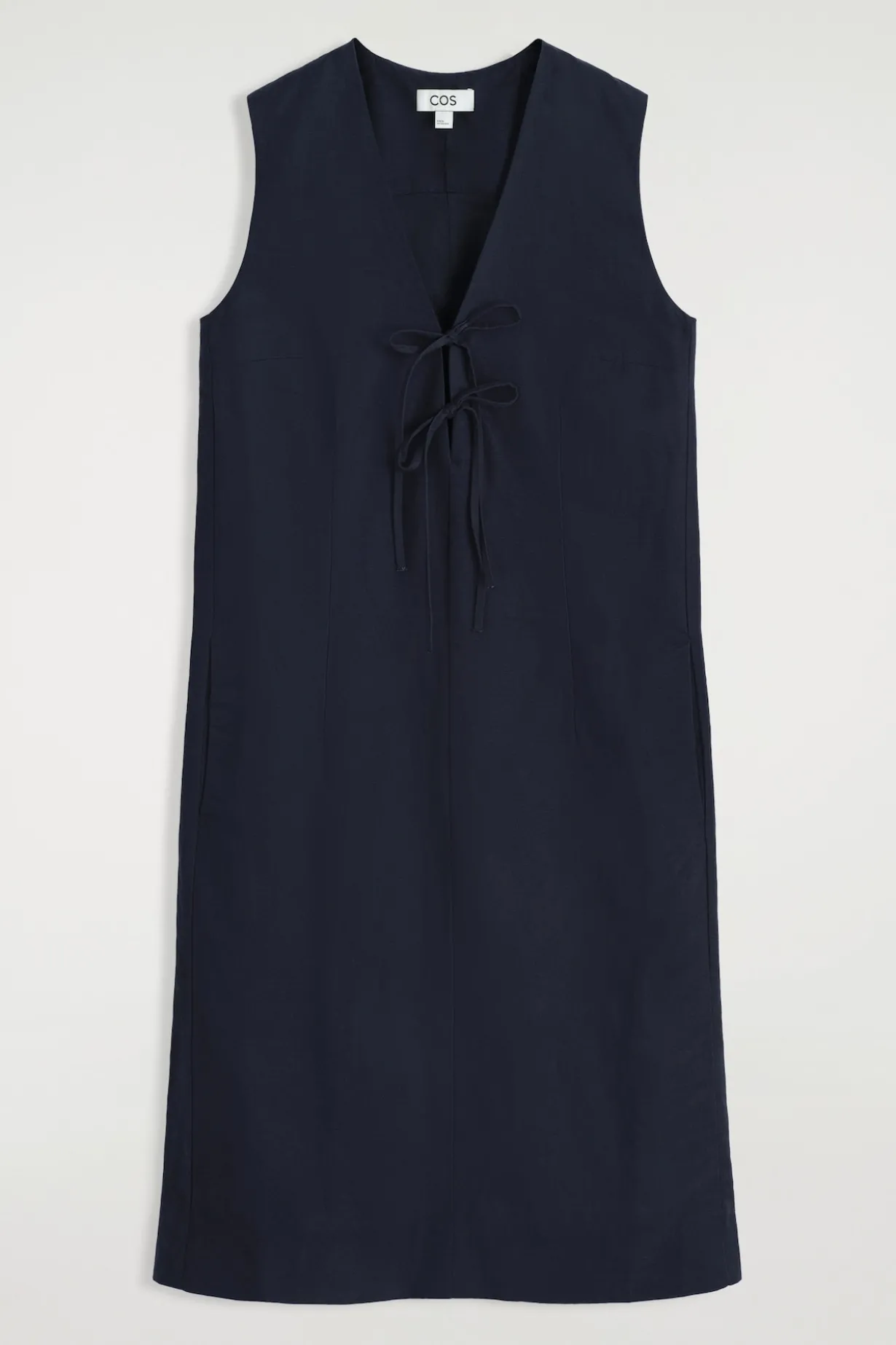 MIDIKLEID AUS LEINEN-MIX MIT BINDEDETAIL VORNE