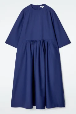 MIDIKLEID AUS WOLL-MIX MIT RAFFUNGEN