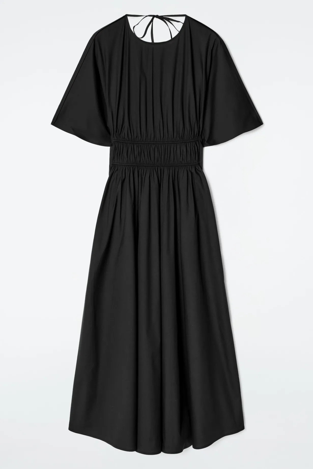 MIDIKLEID MIT RÜCKENAUSSCHNITT UND RAFFUNGEN