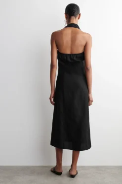 NECKHOLDER-KLEID AUS LEINEN-MIX