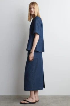 OBERTEIL AUS DENIM MIT SCHÖSSCHEN