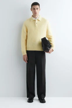 POLOPULLOVER AUS GEBÜRSTETEM MOHAIR-MIX