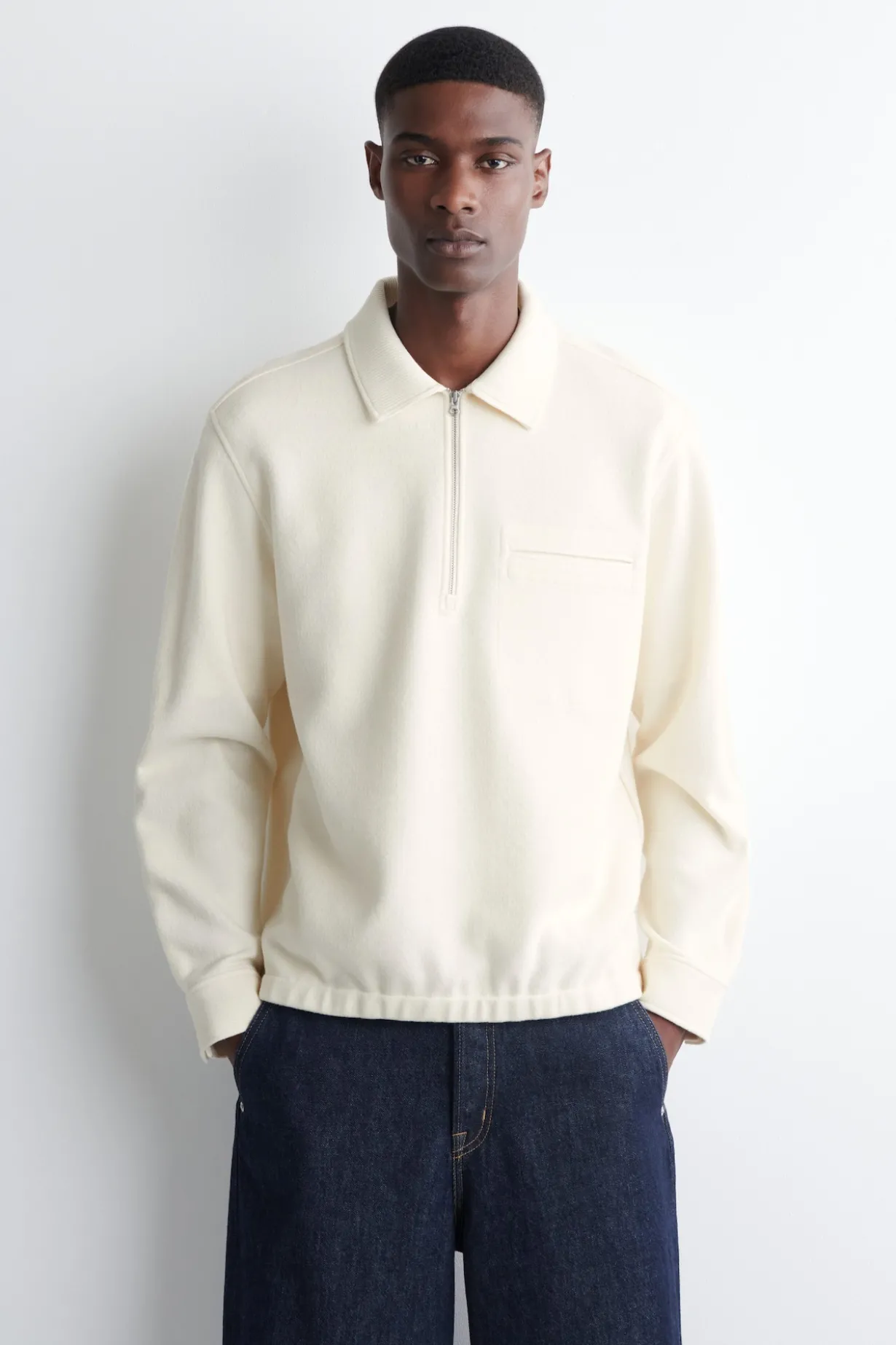 POLOPULLOVER AUS KOCHWOLLE MIT REISSVERSCHLUSS