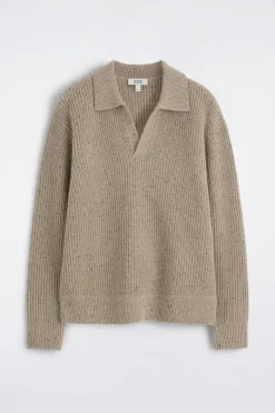 POLOPULLOVER AUS WOLLE MIT DONEGAL-EFFEKT