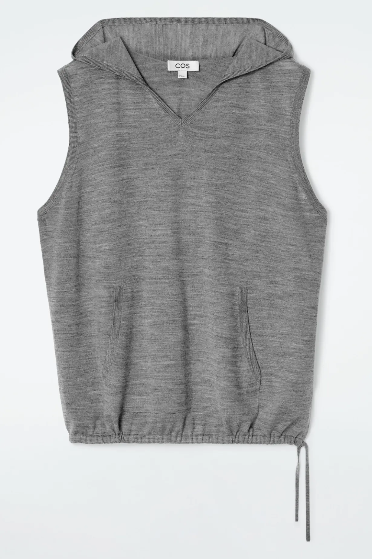 ÄRMELLOSER KAPUZENPULLOVER AUS MERINOWOLLE