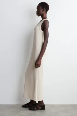 ÄRMELLOSES KLEID AUS BAUMWOLL-SEIDEN-MIX