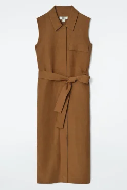 ÄRMELLOSES UTILITY-HEMDKLEID IN MIDILÄNGE