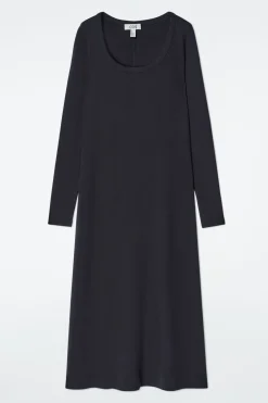 SCHMALES GERIPPTES MIDIKLEID AUS JERSEY